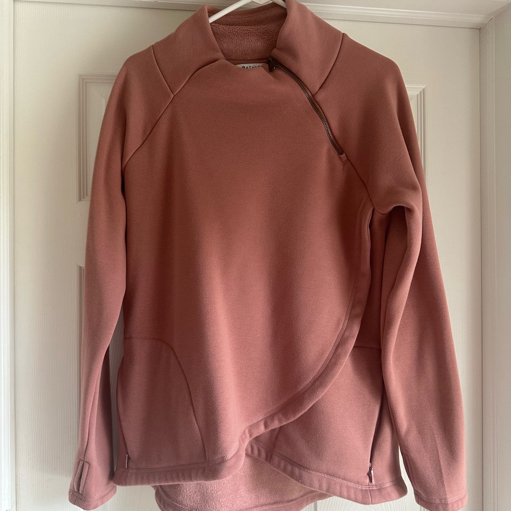 Athleta Cozy Karma Asym Pullover, Dogwood Mauve SIZE M